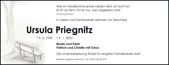 Traueranzeige von Ursula Priegnitz 