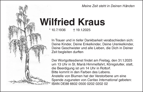 Traueranzeige von Wilfried Kraus von Helmstedter Nachrichten
