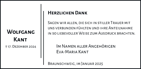 Traueranzeige von Wolfgang Kant 
