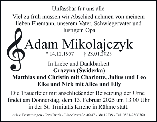 Traueranzeige von Adam Mikolajczyk 