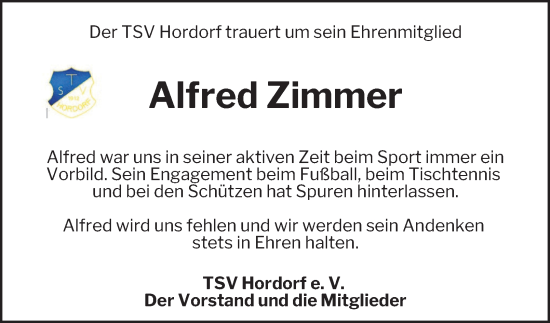 Traueranzeige von Alfred Zimmer von Wolfenbütteler Zeitung