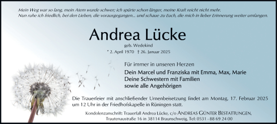 Traueranzeige von Andrea Lücke 