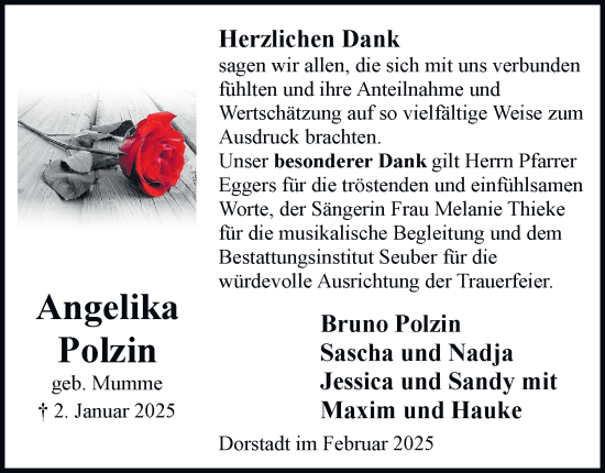 Traueranzeige von Angelika Polzin 
