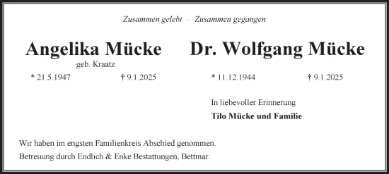 Traueranzeige von Angelika und Wolfgang Mücke 