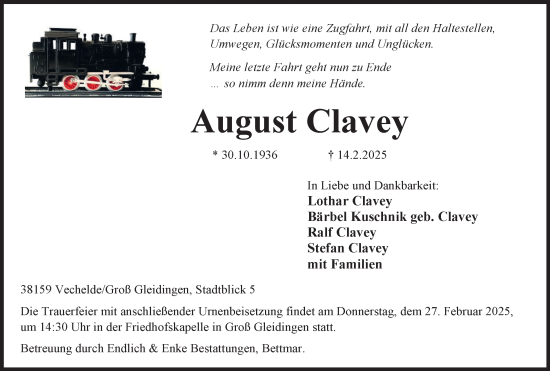 Traueranzeige von August Clavey 