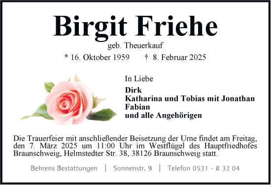 Traueranzeige von Birgit Friehe 