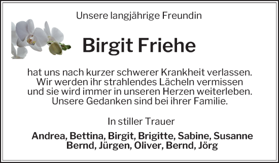 Traueranzeige von Birgit Friehe 