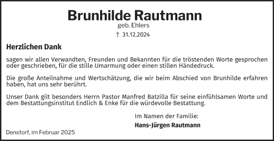 Traueranzeige von Brunhilde Rautmann 