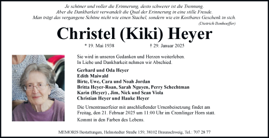 Traueranzeige von Christel Heyer 