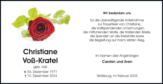 Traueranzeige von Christiane Voß-Kratel 