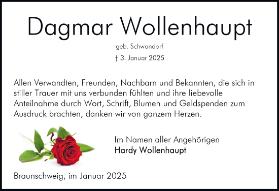 Traueranzeige von Dagmar Wollenhaupt 
