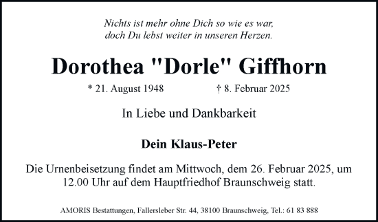 Traueranzeige von Dorothea Giffhorn 