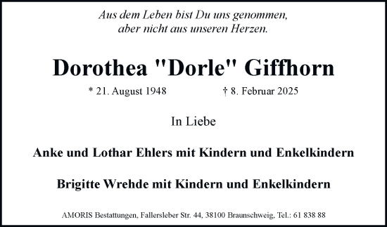 Traueranzeige von Dorothea Giffhorn 