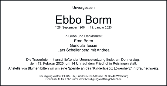 Traueranzeige von Ebbo Borm 
