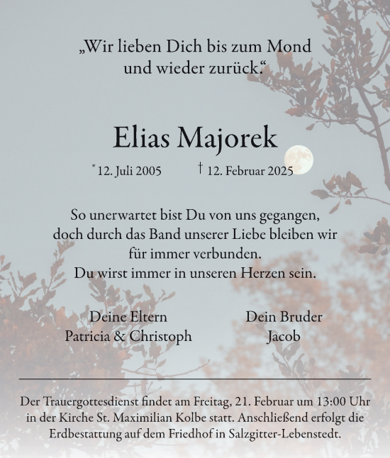 Traueranzeige von Elias Majorek von Salzgitter-Zeitung