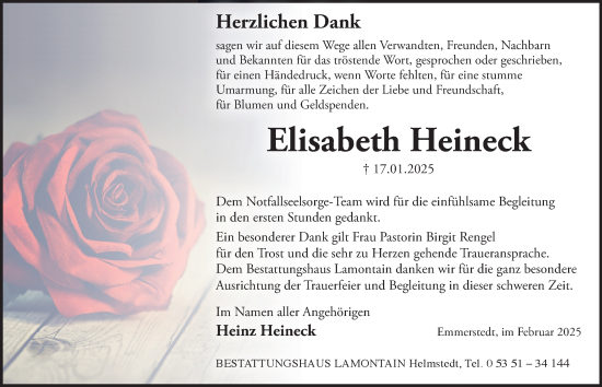 Traueranzeige von Elisabeth Heineck von Helmstedter Nachrichten