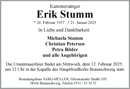 Traueranzeige von Erik Stumm 