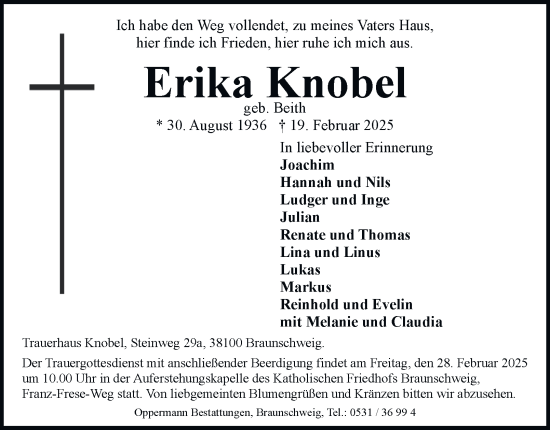 Traueranzeige von Erika Knobel 