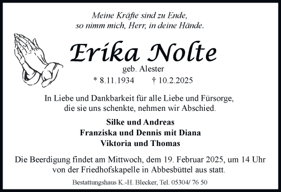 Traueranzeige von Erika Nolte 