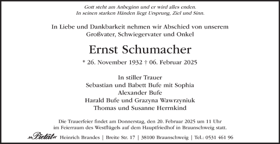 Traueranzeige von Ernst Schumacher 