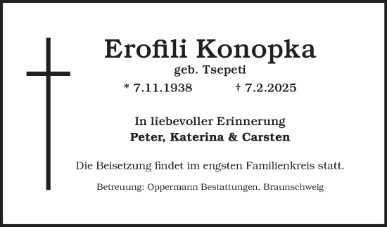 Traueranzeige von Erofili Konopka 