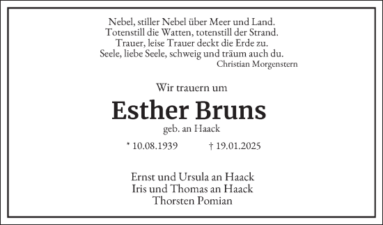 Traueranzeige von Esther Bruns 