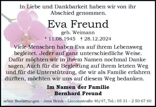 Traueranzeige von Eva Freund 