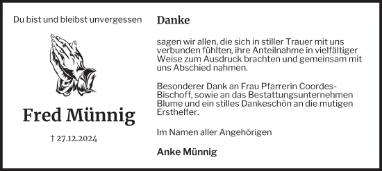 Traueranzeige von Fred Münnig von Salzgitter-Zeitung