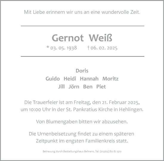 Traueranzeige von Gernot Weiß 