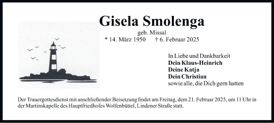 Traueranzeige von Gisela Smolenga von Wolfenbütteler Zeitung
