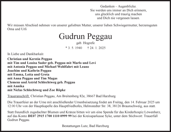 Traueranzeige von Gudrun Peggau 