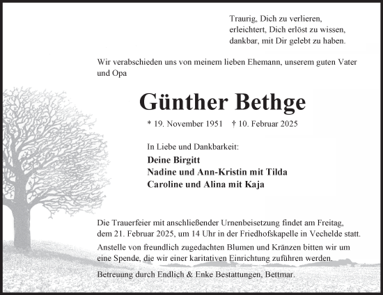 Traueranzeige von Günther Bethge 