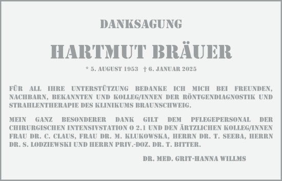 Traueranzeige von Hartmut Bräuer 