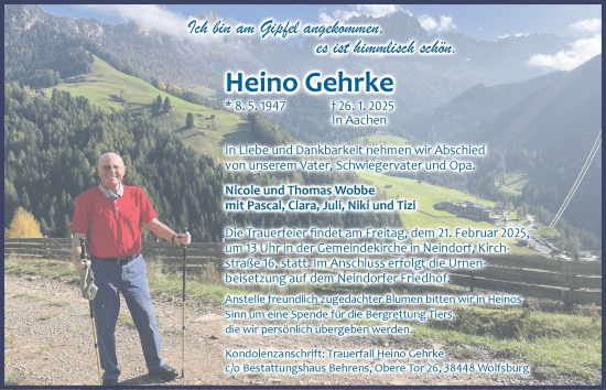 Traueranzeige von Heino Gehrke 