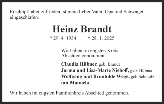 Traueranzeige von Heinz Brandt 