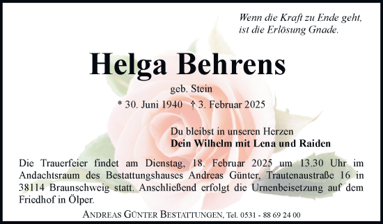 Traueranzeige von Helga Behrens 