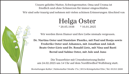 Traueranzeige von Helga Oster 
