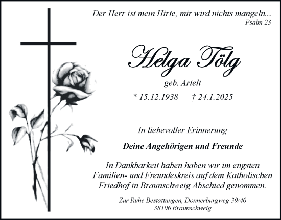 Traueranzeige von Helga Tölg 