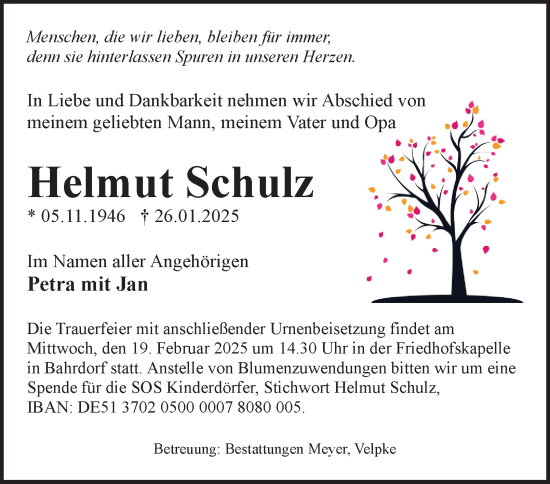 Traueranzeige von Helmut Schulz 