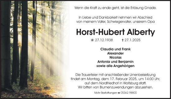 Traueranzeige von Horst-Hubert Alberty 