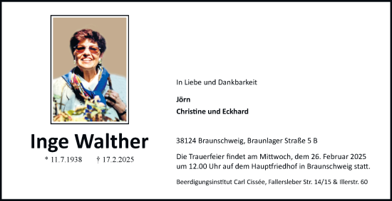 Traueranzeige von Inge Walther 