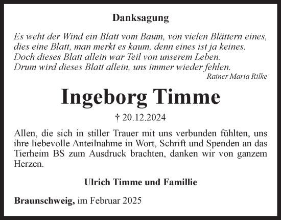 Traueranzeige von Ingeborg Timme 