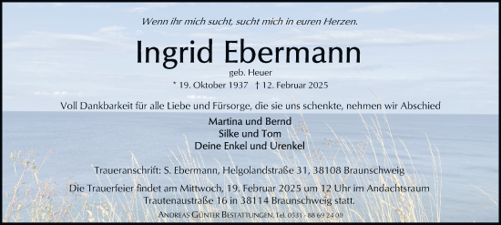 Traueranzeige von Ingrid Ebermann 