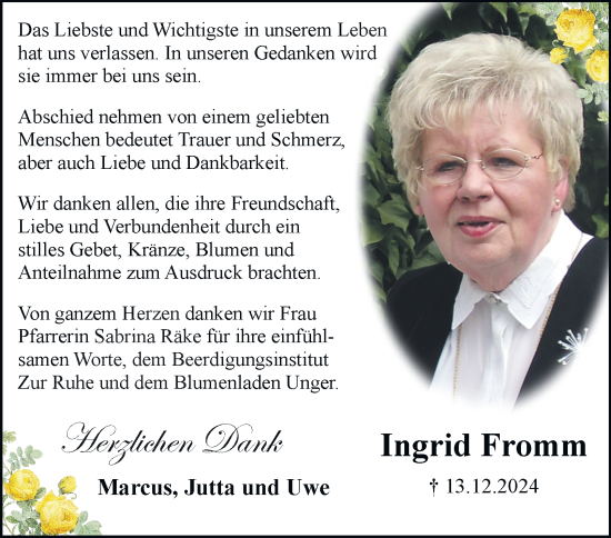 Traueranzeige von Ingrid Fromm 