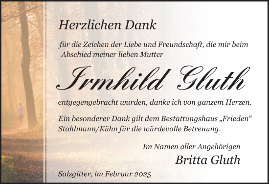 Traueranzeige von Irmhild Gluth von Salzgitter-Zeitung
