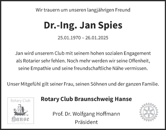 Traueranzeige von Jan Spies 