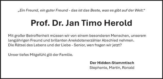 Traueranzeige von Jan Timo Herold 