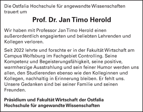 Traueranzeige von Jan Timo Herold 