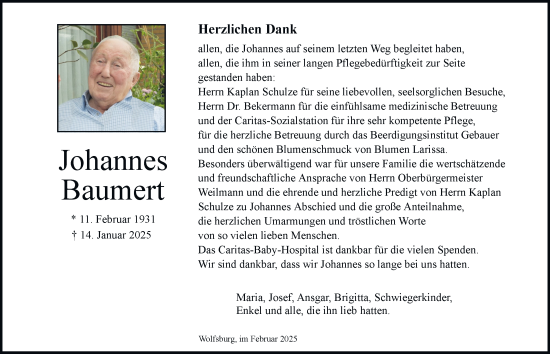 Traueranzeige von Johannes Baumert 