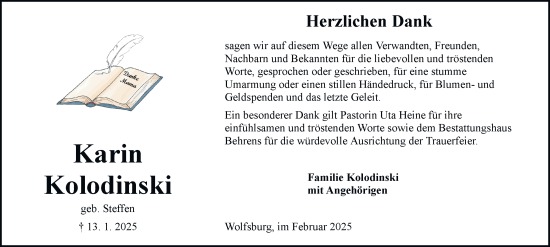 Traueranzeige von Karin Kolodinski 
